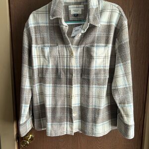 American Eagle Outfitters Plaid Utility Jacket - Cream and Brown